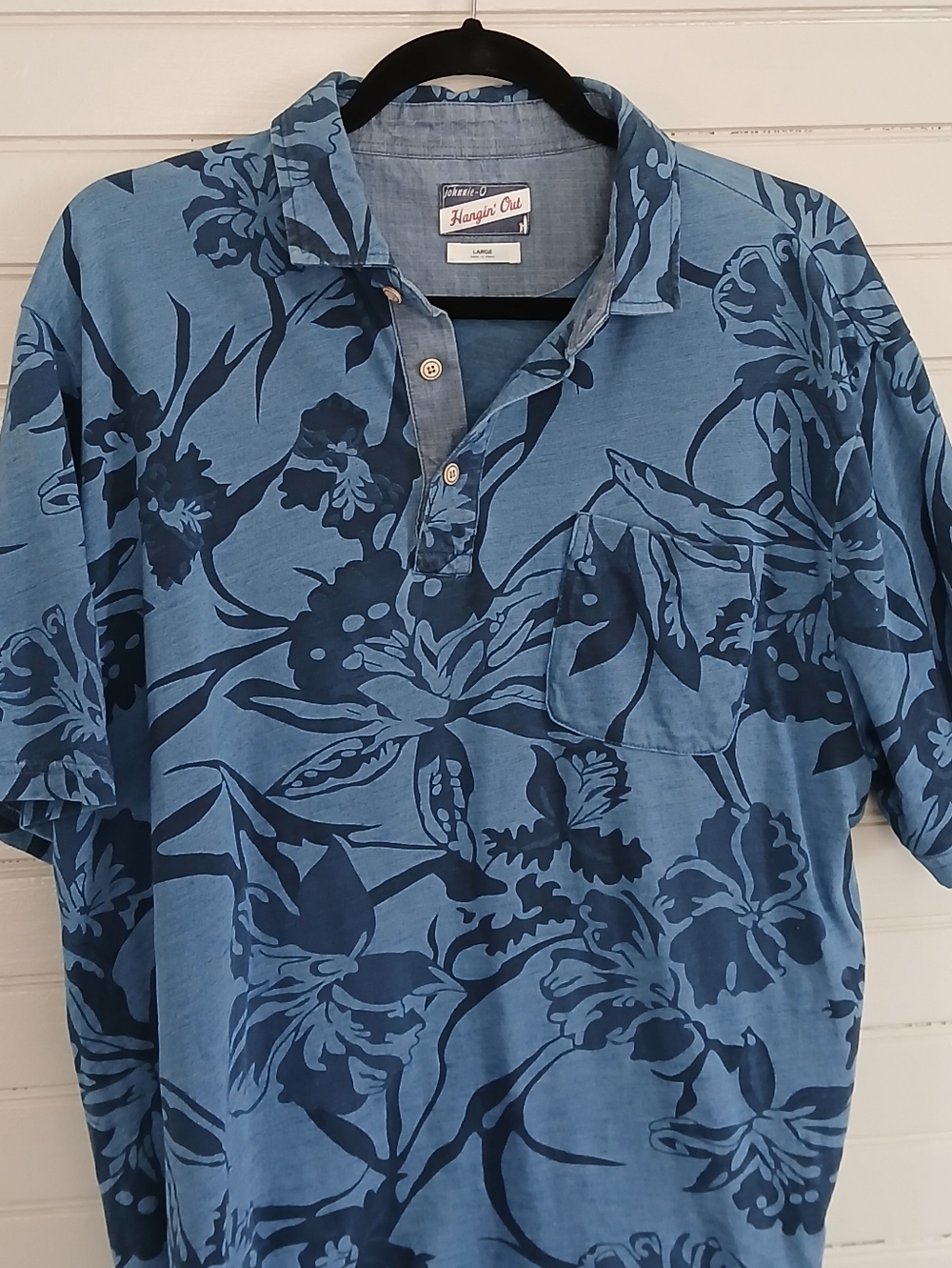 Johnnie-O Hangin’ Out Polo Shirt Men's Lrg Blue Floral Golf Pocket Preppy